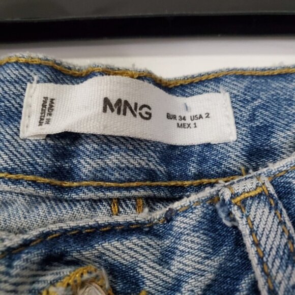 Mango High Rise Distressed Straight Barrel Leg Mom Jeans 90s 2 - Picture 4 of 9